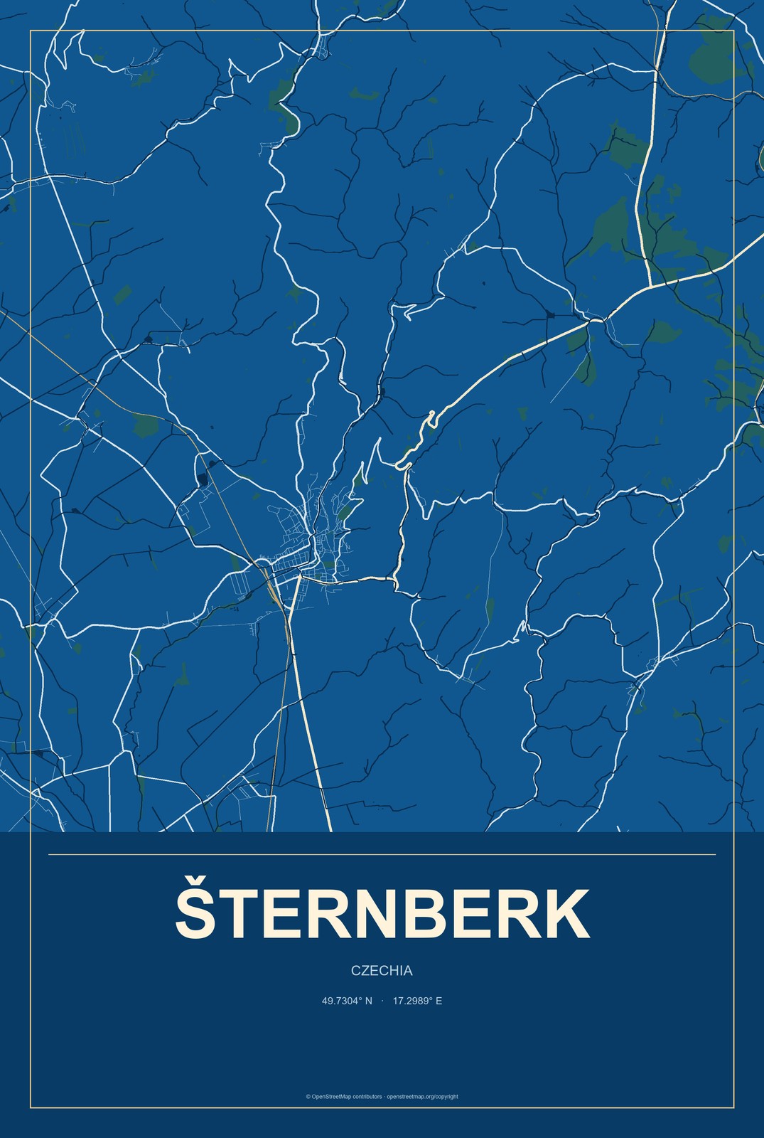 Šternberk, Czechia City Map Aluminum Sign in Harbor Cobalt style