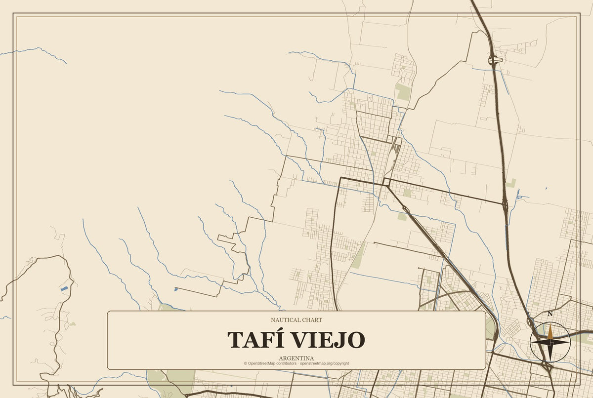 Tafí Viejo, Argentina City Map Aluminum Sign in Heritage Nautical style
