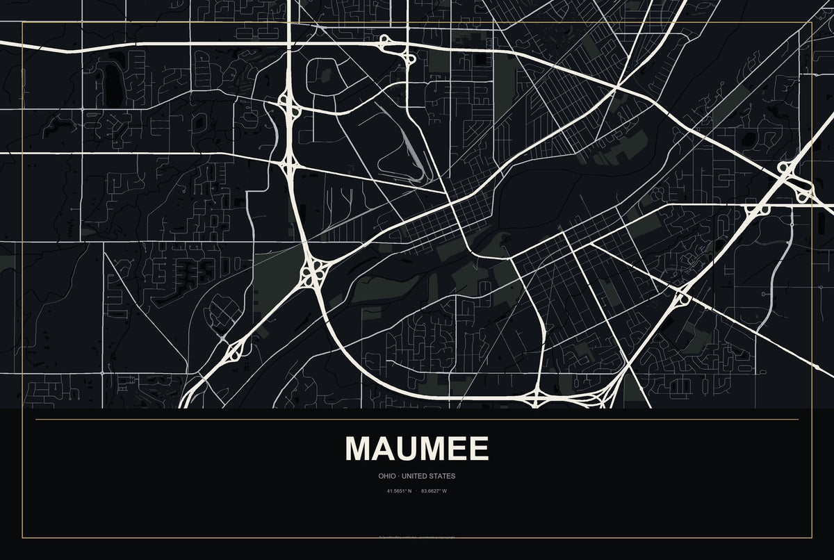 Maumee, Ohio City Map Aluminum Sign in Metropolitan Noir style