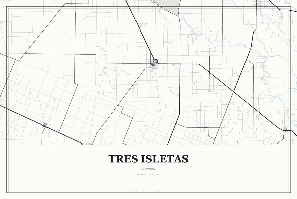 Tres Isletas, Argentina City Map Aluminum Sign in Gallery Air style