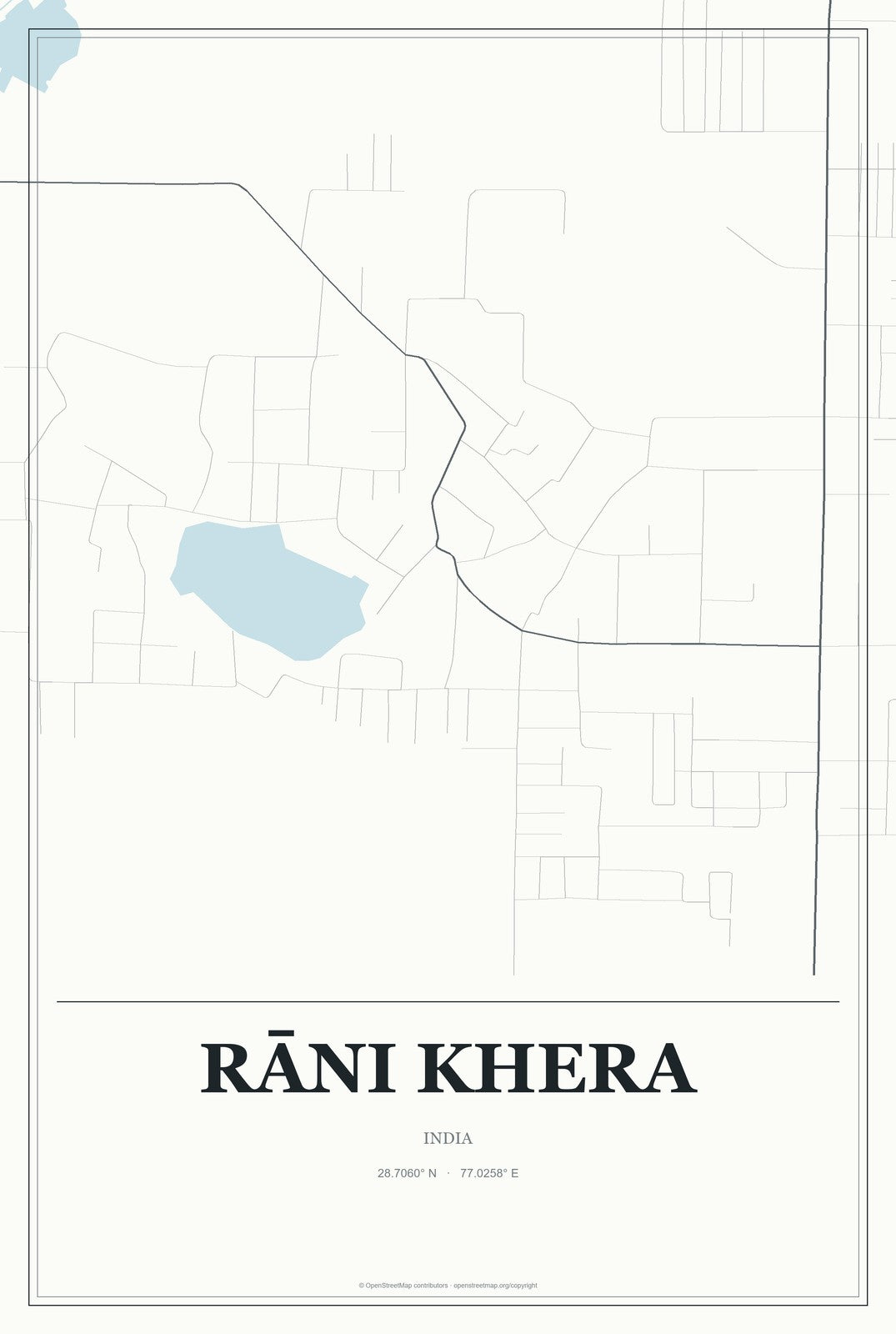 Rāni Khera, India City Map Aluminum Sign in Gallery Air style