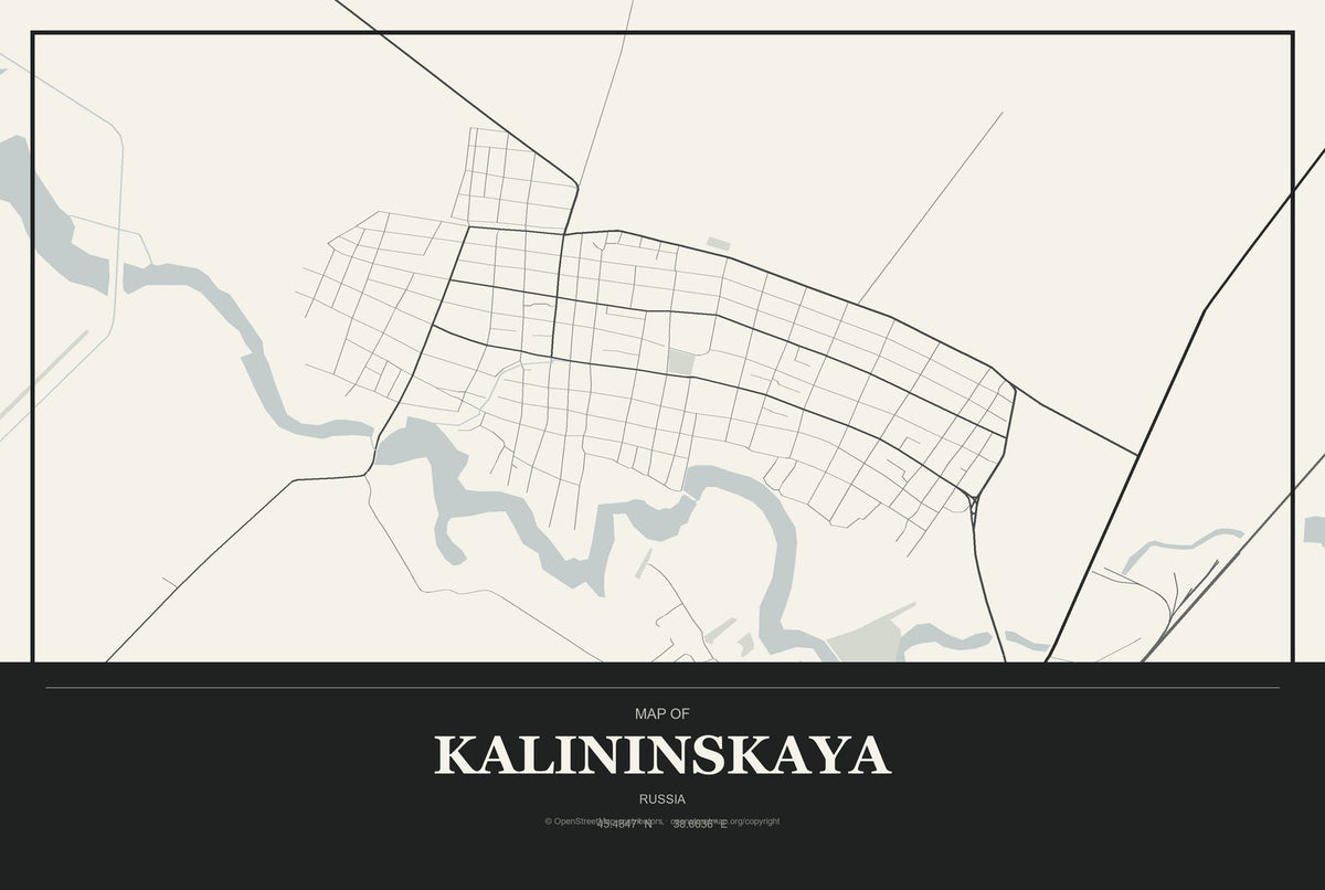 Kalininskaya, Russia City Map Aluminum Sign in Museum Plaque style