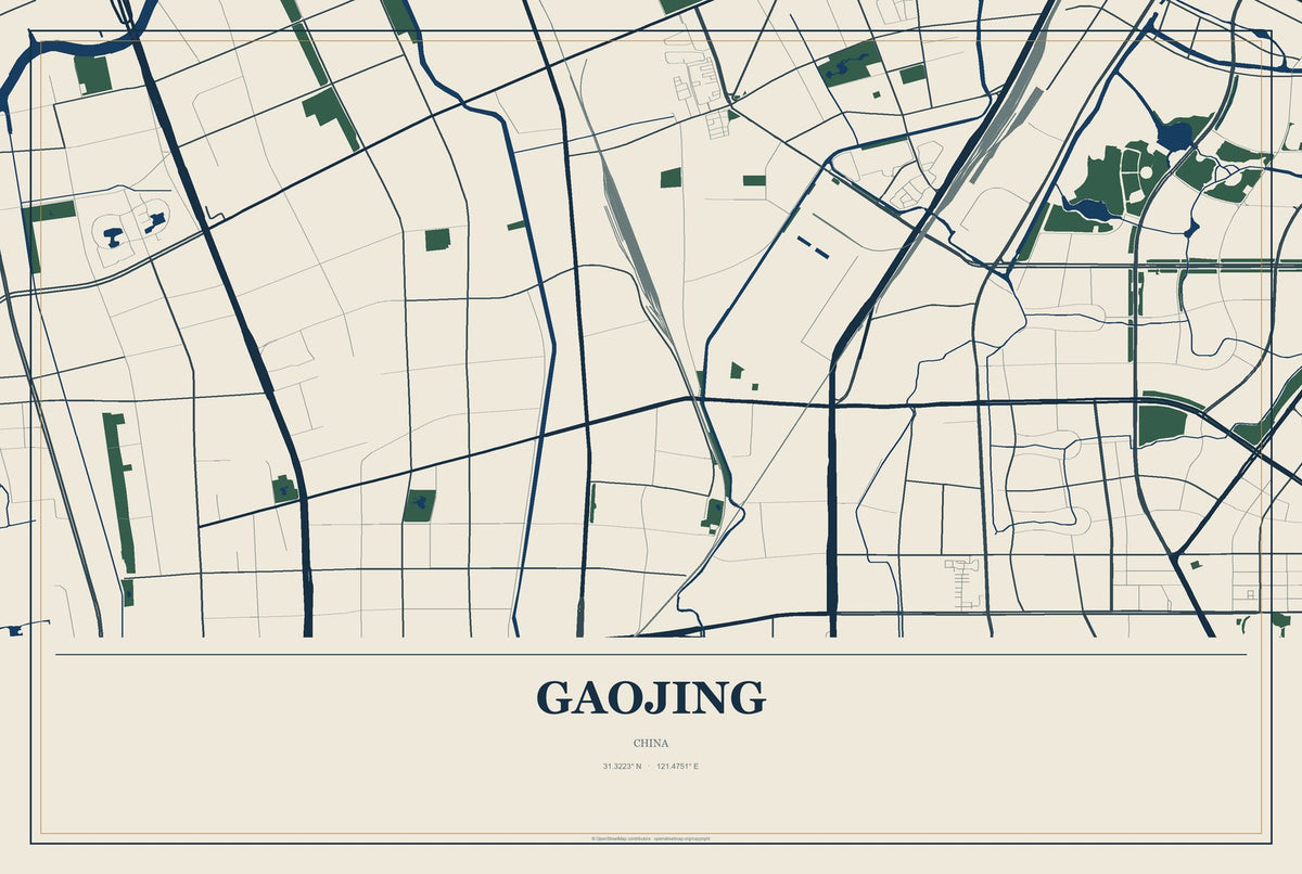 Gaojing, China City Map Aluminum Sign in Coastal Cutout style