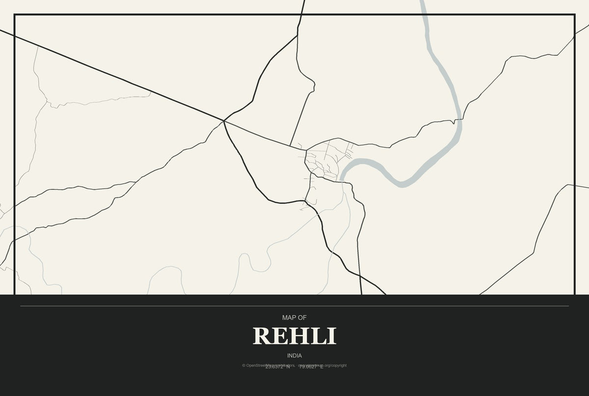 Rehli, India City Map Aluminum Sign in Museum Plaque style