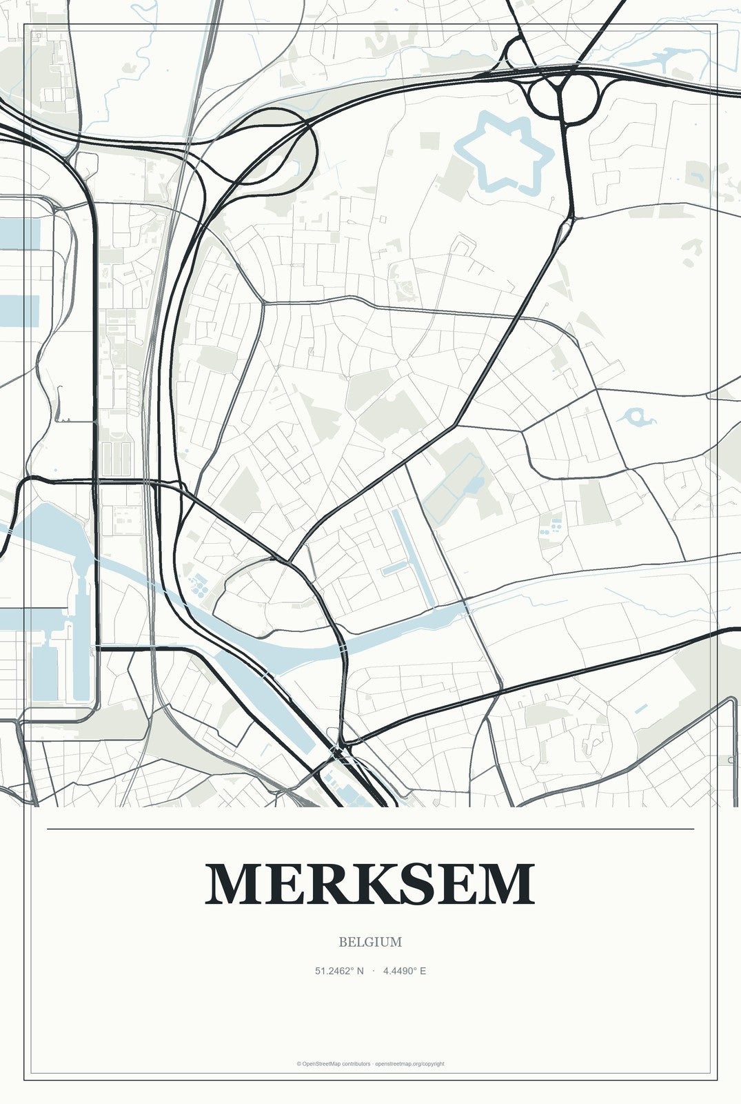 Merksem, Belgium City Map Aluminum Sign in Gallery Air style