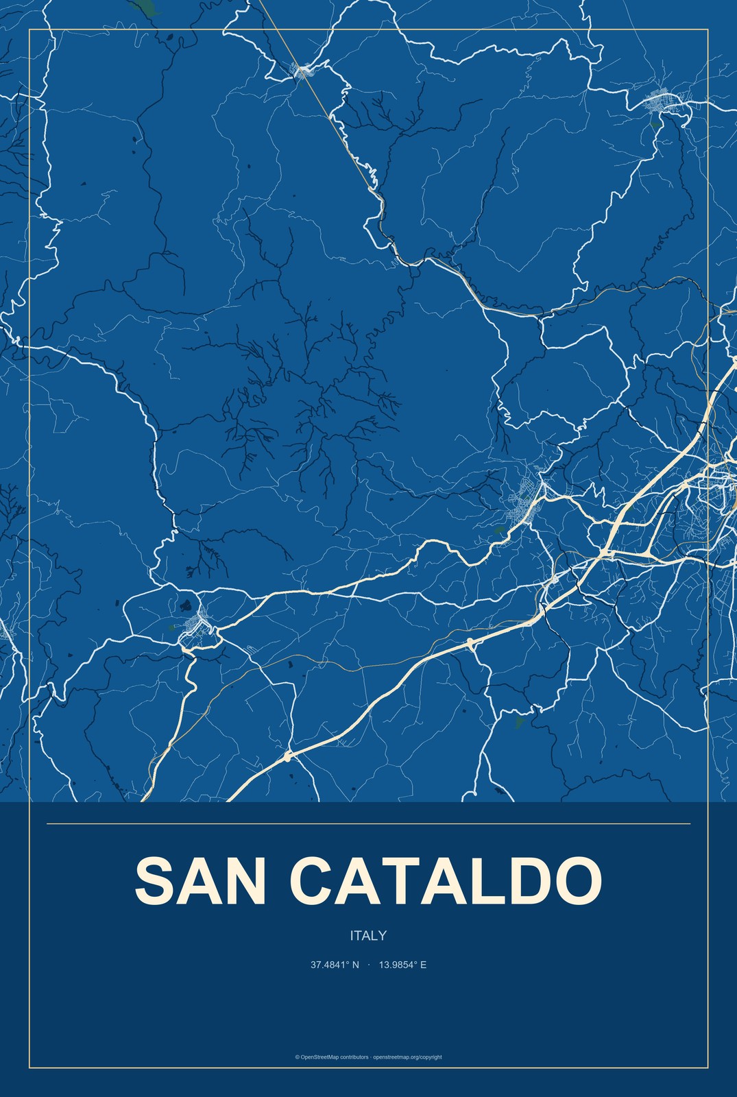 San Cataldo, Italy City Map Aluminum Sign in Harbor Cobalt style