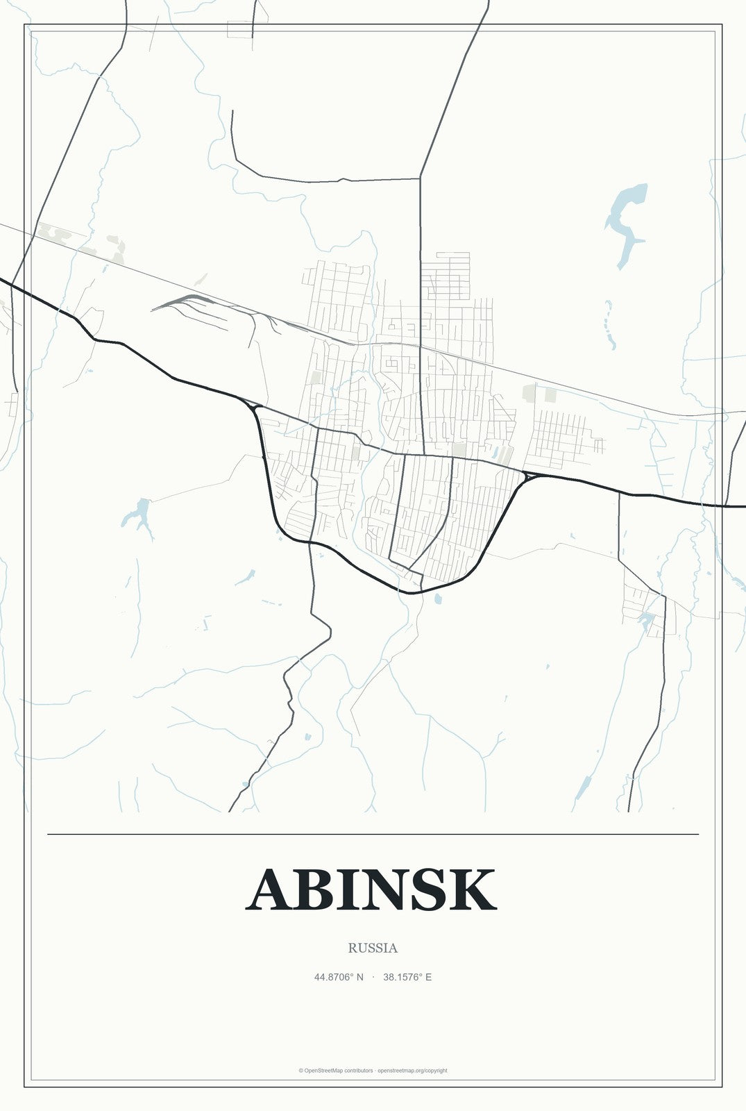 Abinsk, Russia City Map Aluminum Sign in Gallery Air style