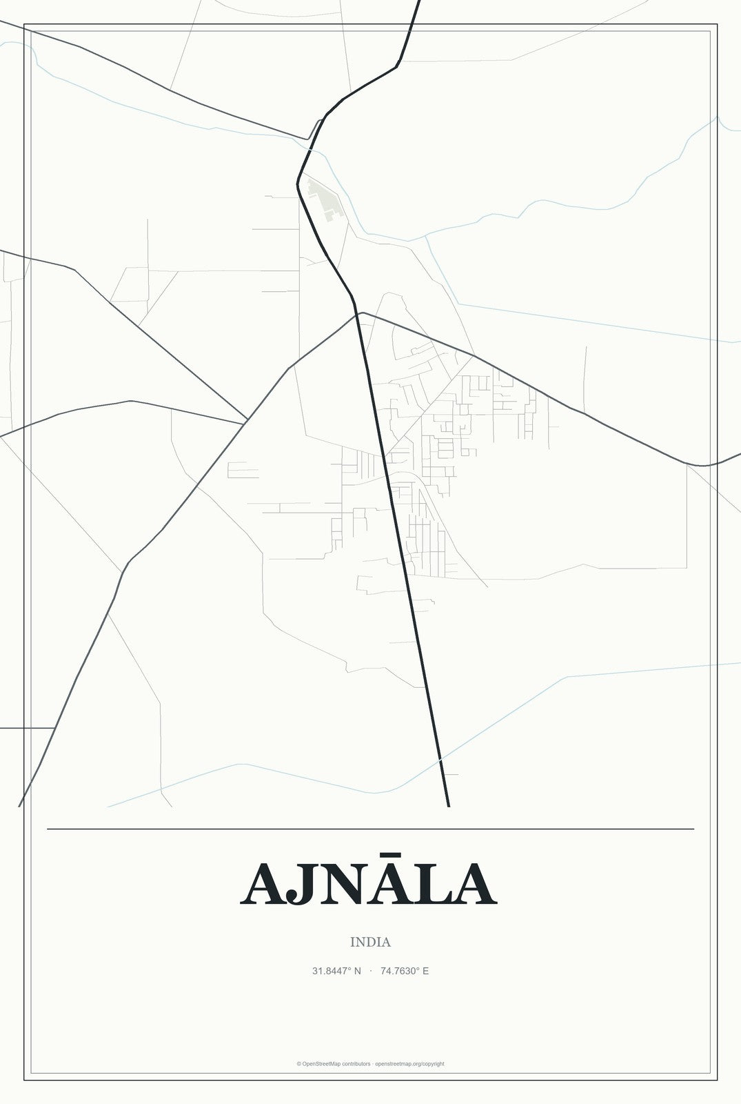 Ajnāla, India City Map Aluminum Sign in Gallery Air style