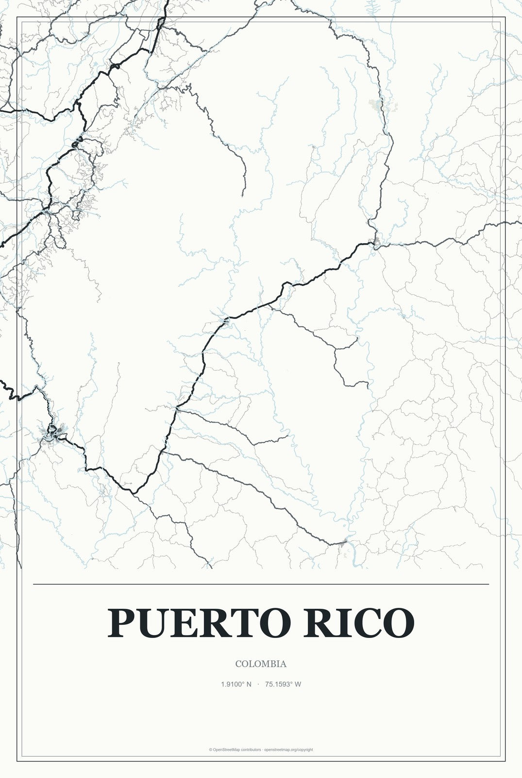 Puerto Rico, Colombia City Map Aluminum Sign in Gallery Air style