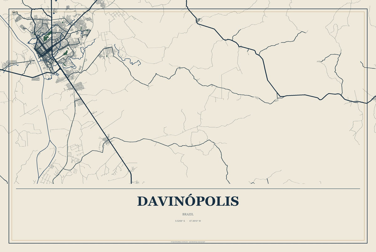 Davinópolis, Brazil City Map Aluminum Sign in Coastal Cutout style