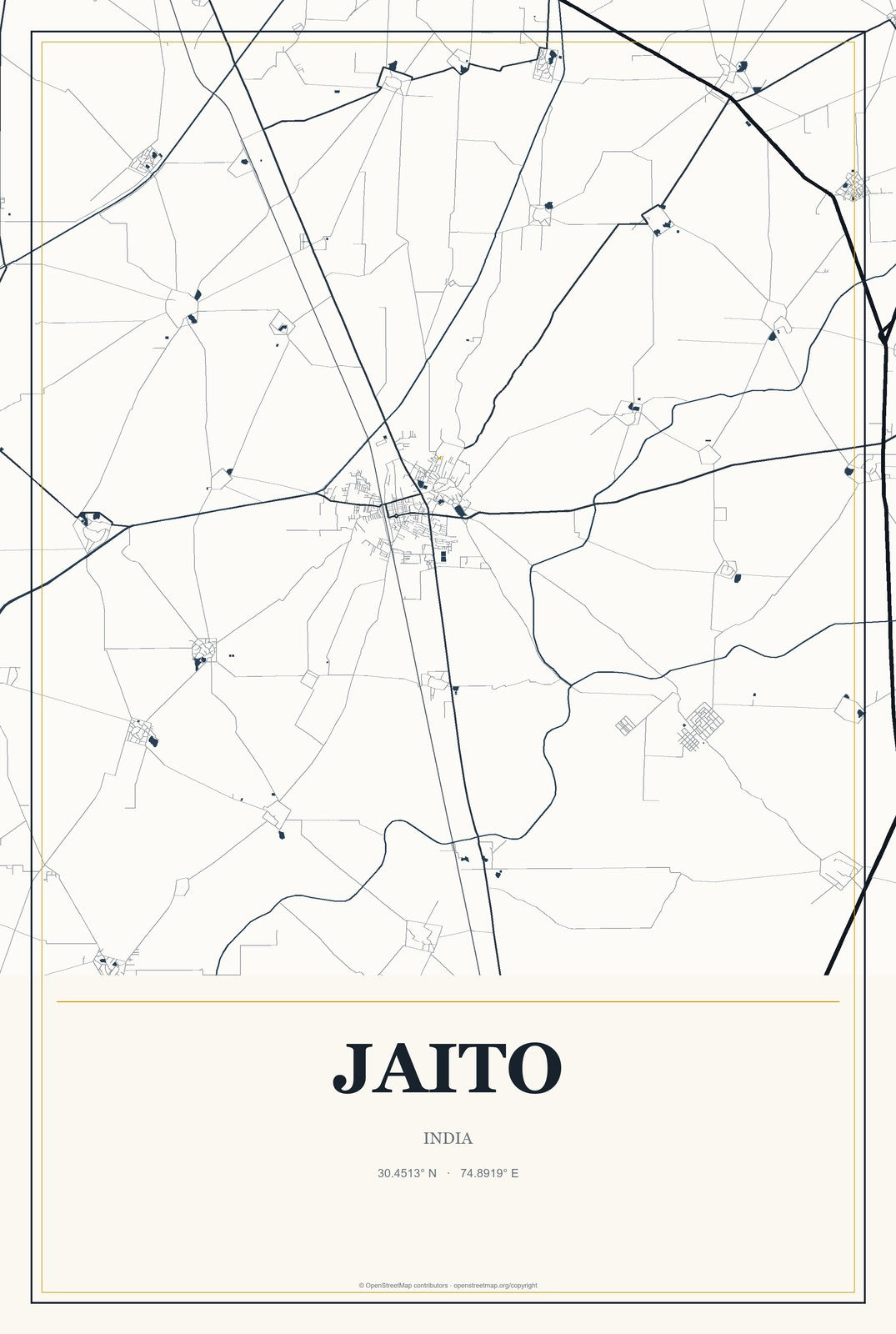 Jaito, India City Map Aluminum Sign in Citrine Modern style