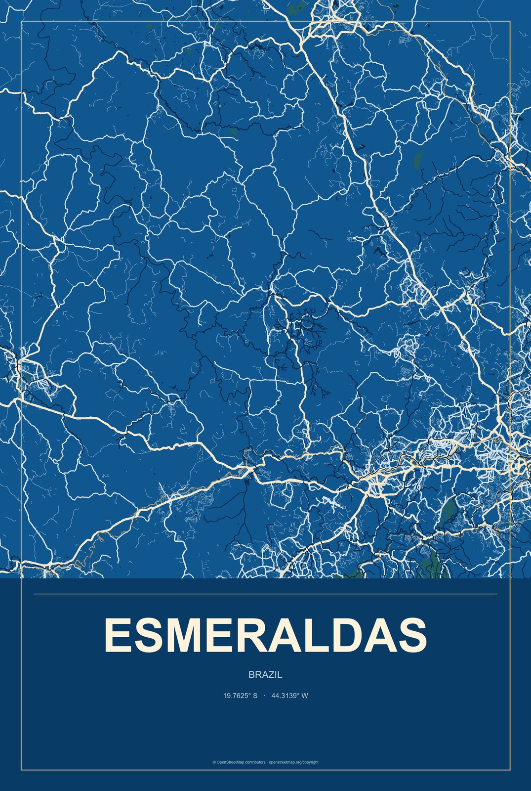 Esmeraldas, Brazil City Map Aluminum Sign in Harbor Cobalt style
