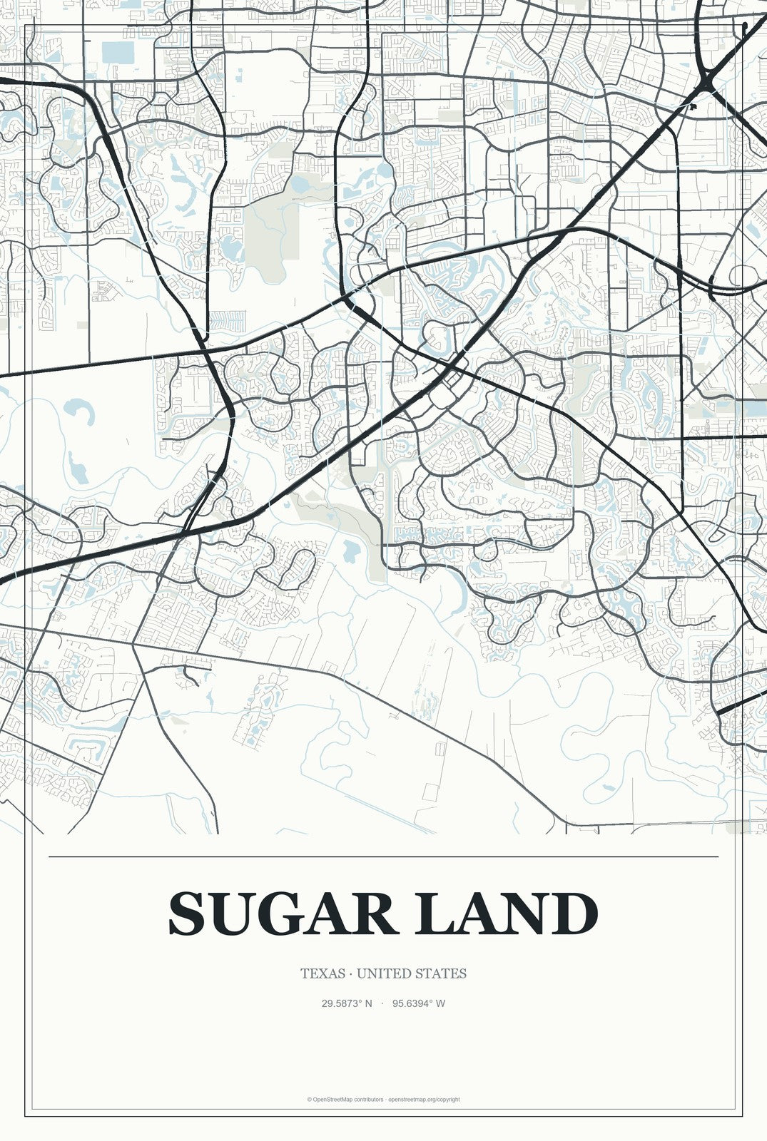 Sugar Land, Texas City Map Aluminum Sign in Gallery Air style