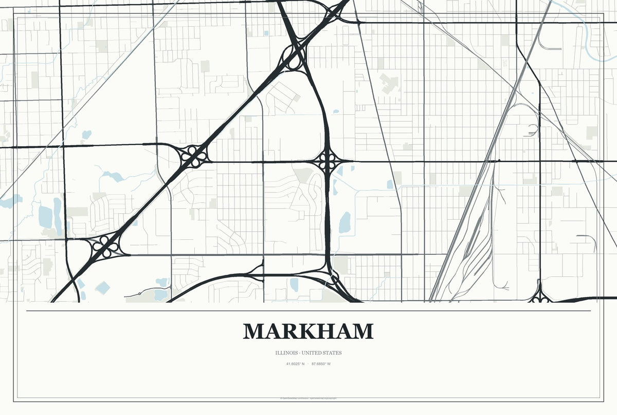 Markham, Illinois City Map Aluminum Sign in Gallery Air style