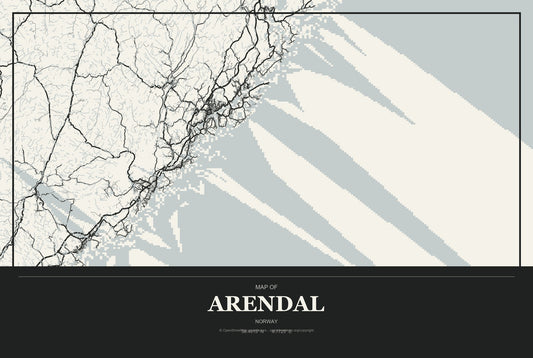 Arendal, Norway City Map Aluminum Sign in Museum Plaque style