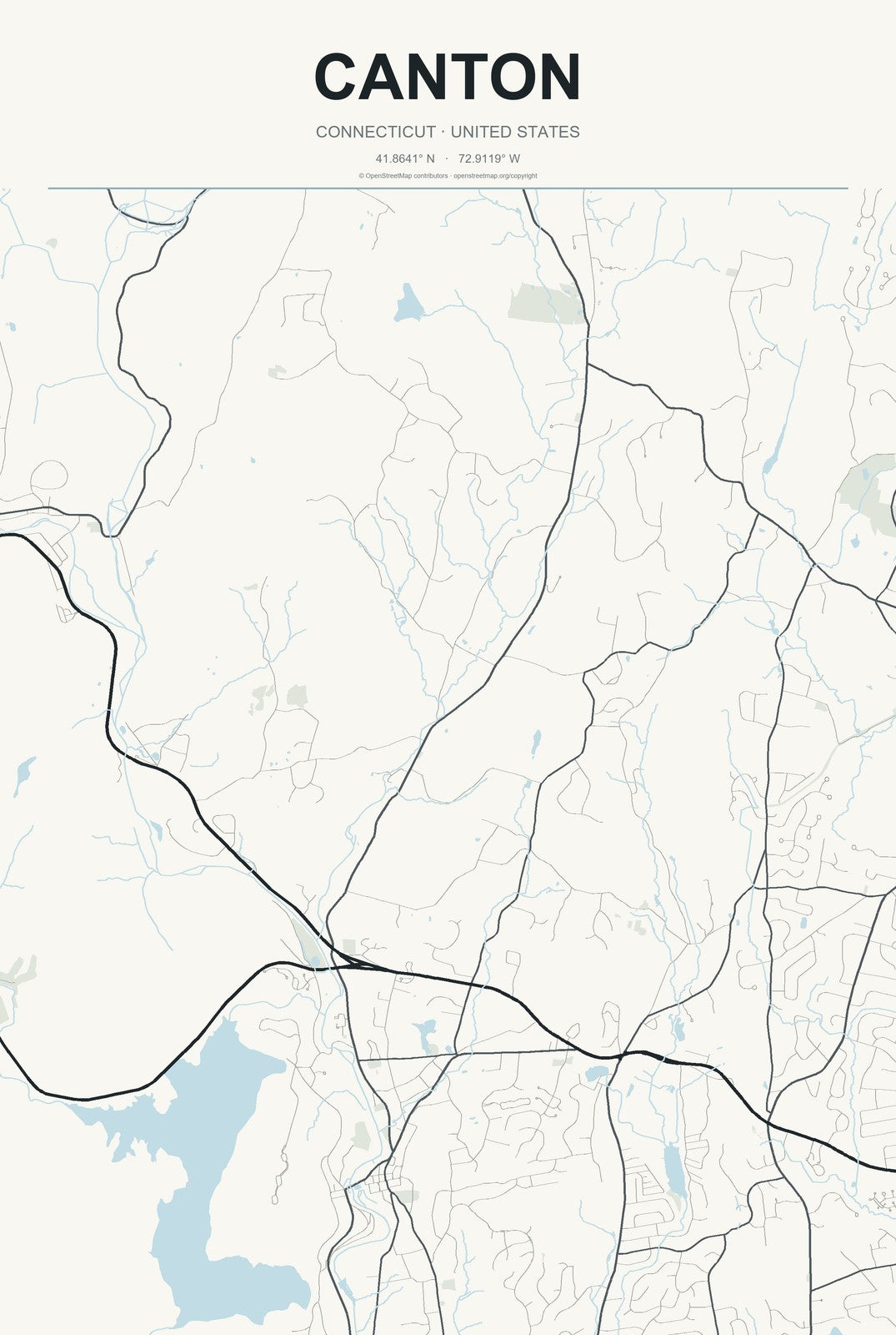 Canton, Connecticut City Map Aluminum Sign in Headline Atlas style
