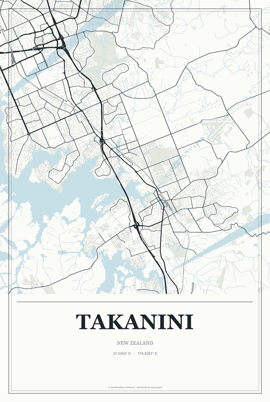 Takanini, New Zealand City Map Aluminum Sign in Gallery Air style