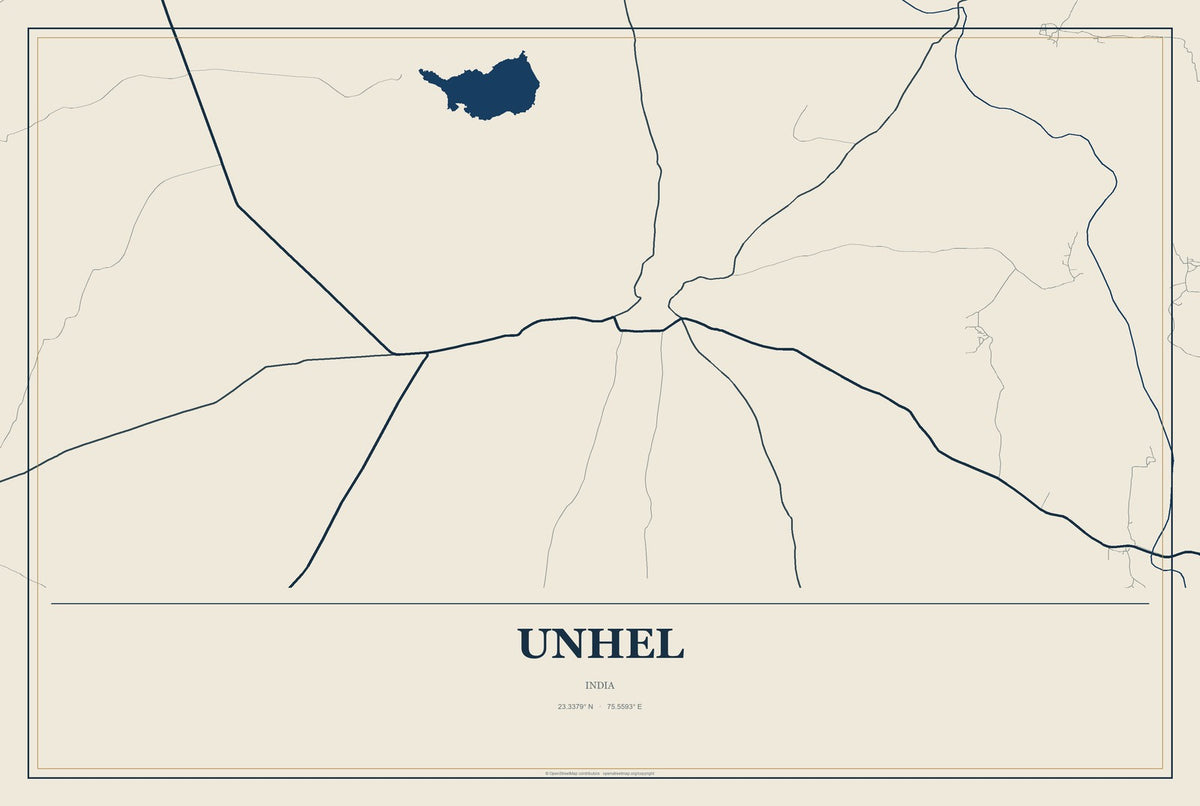 Unhel, India City Map Aluminum Sign in Coastal Cutout style