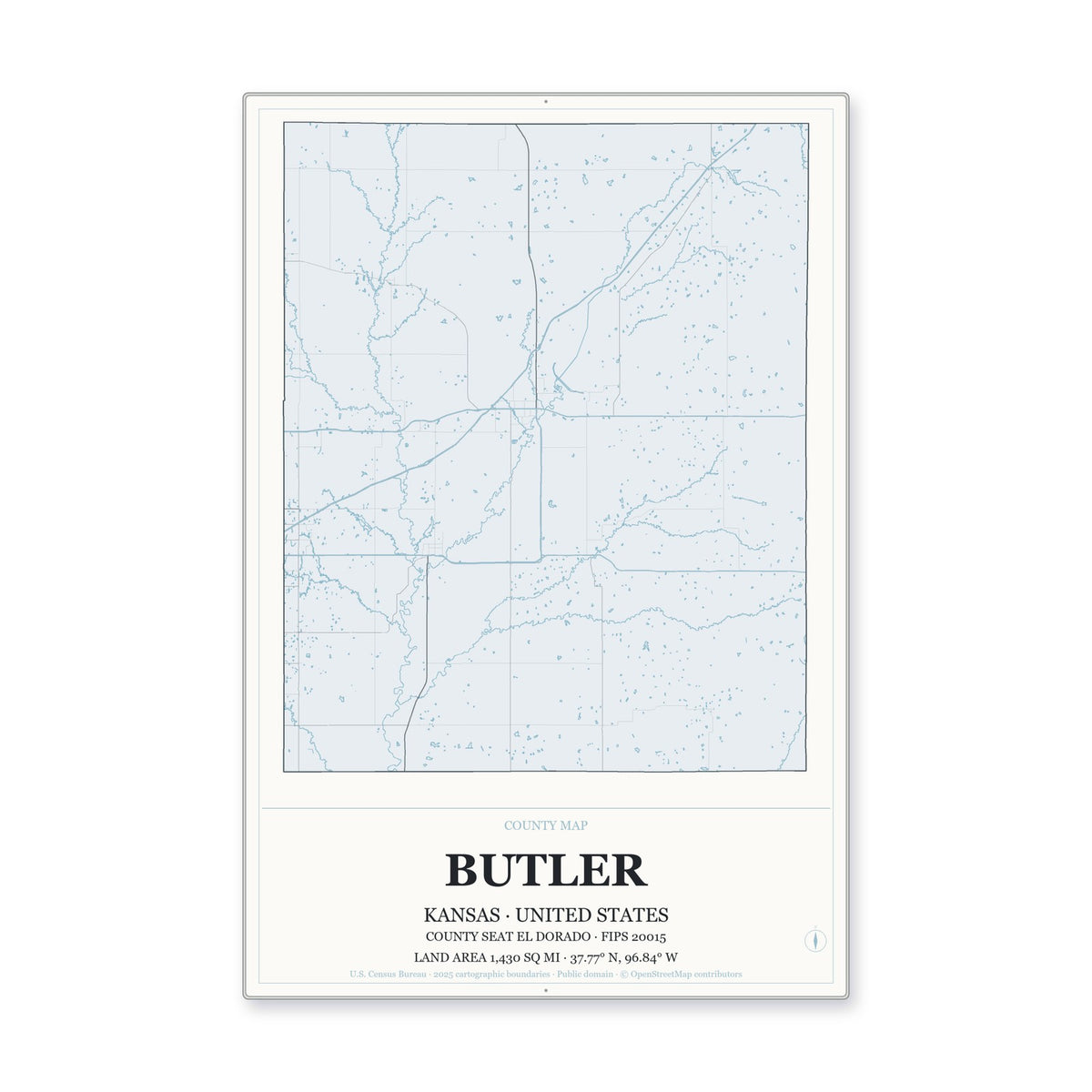 Butler County, Kansas Map Aluminum Sign in Gallery Air style