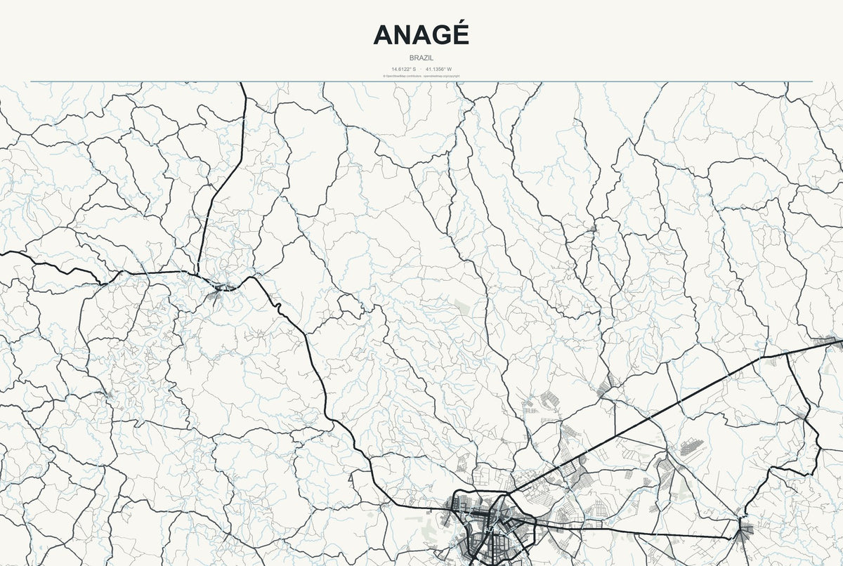 Anagé, Brazil City Map Aluminum Sign in Headline Atlas style