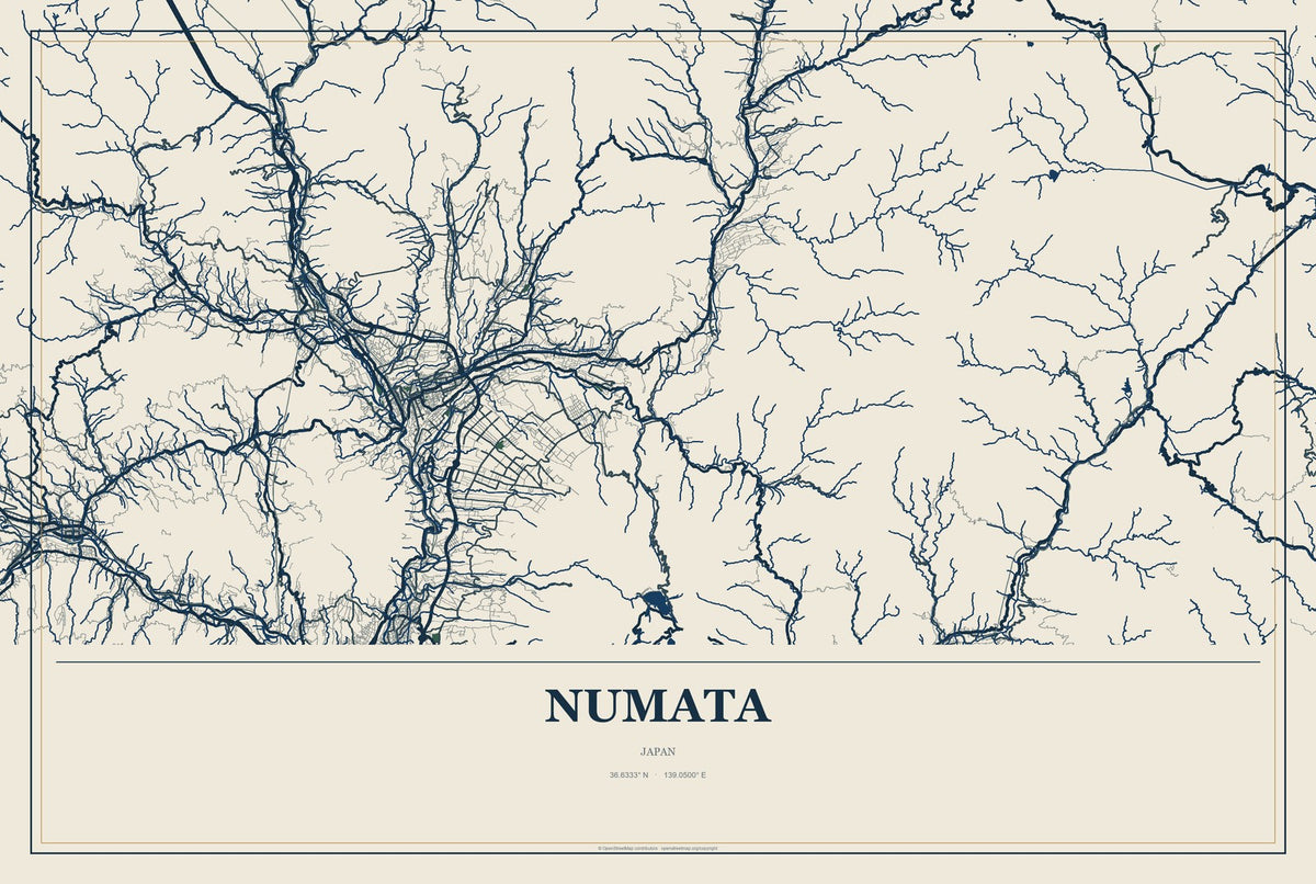 Numata, Japan City Map Aluminum Sign in Coastal Cutout style