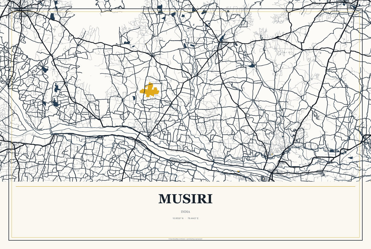 Musiri, India City Map Aluminum Sign in Citrine Modern style