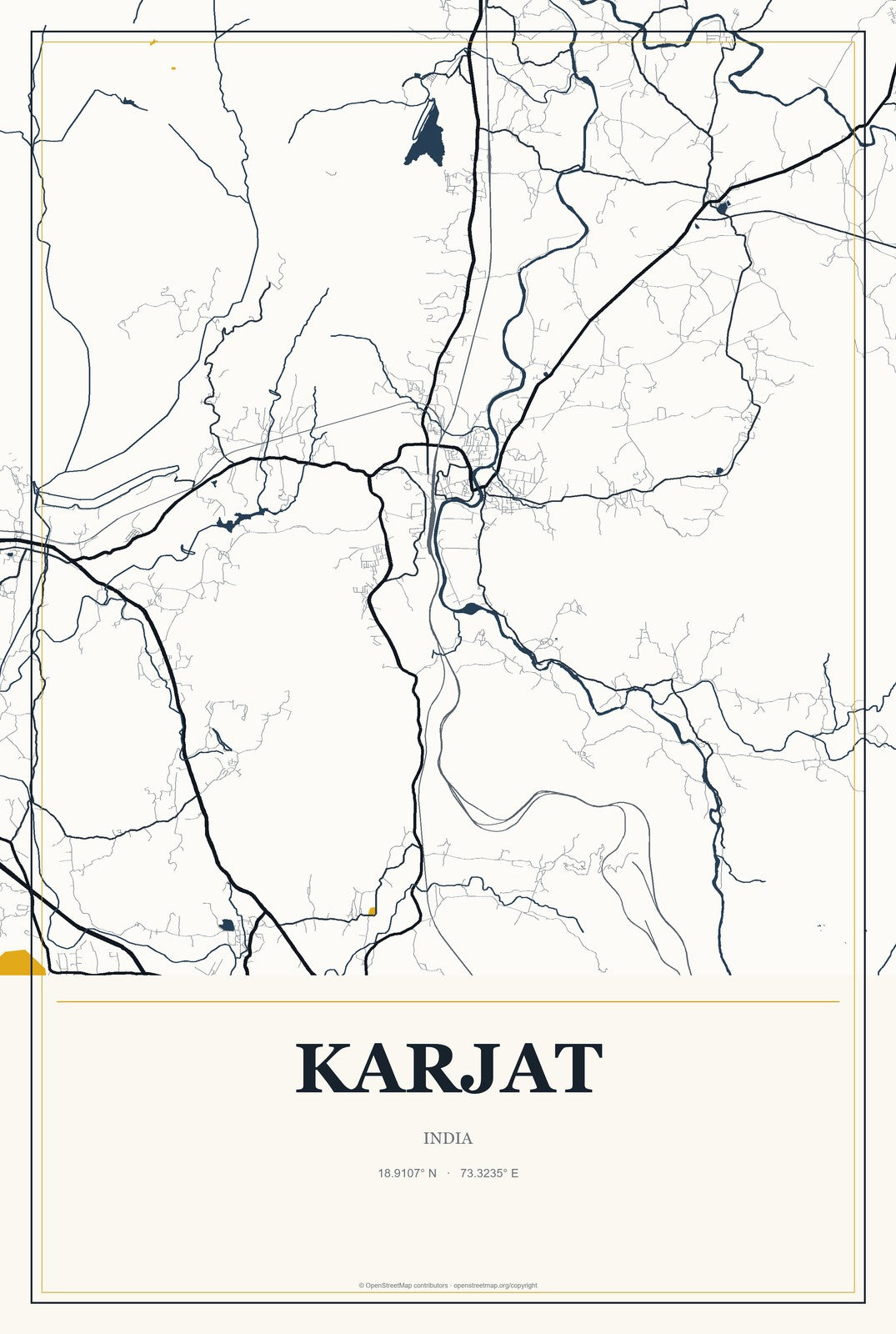 Karjat, India City Map Aluminum Sign in Citrine Modern style
