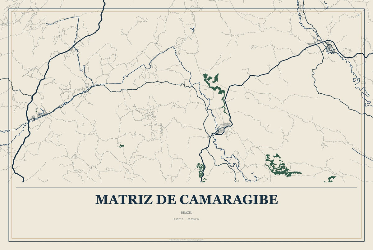 Matriz de Camaragibe, Brazil City Map Aluminum Sign in Coastal Cutout style