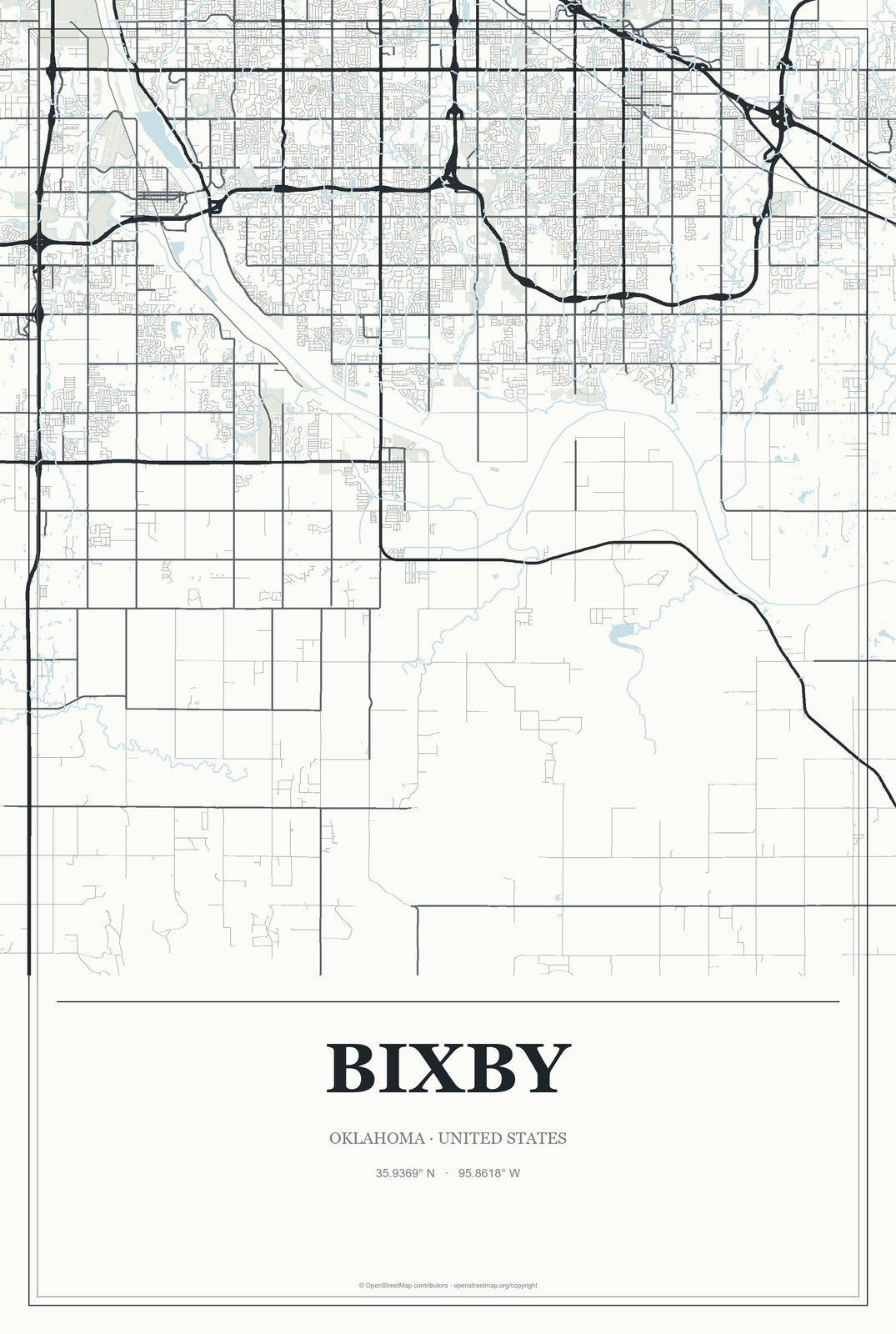 Bixby, Oklahoma City Map Aluminum Sign in Gallery Air style