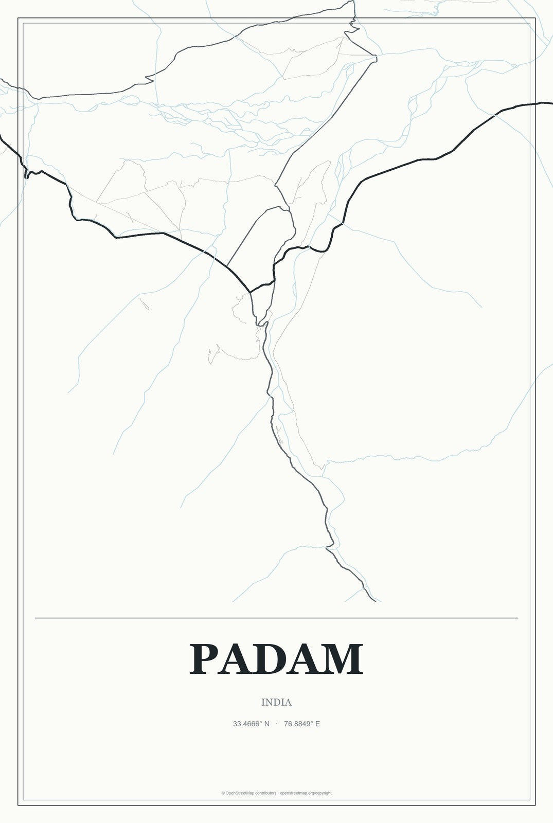Padam, India City Map Aluminum Sign in Gallery Air style