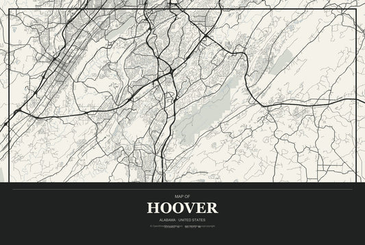 Hoover, Alabama City Map Aluminum Sign in Museum Plaque style