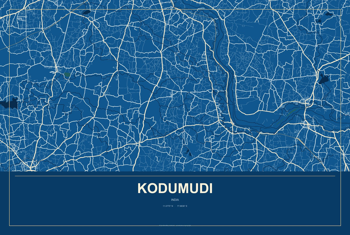 Kodumudi, India City Map Aluminum Sign in Harbor Cobalt style