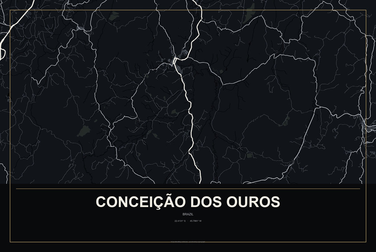 Conceição dos Ouros, Brazil City Map Aluminum Sign in Metropolitan Noir style