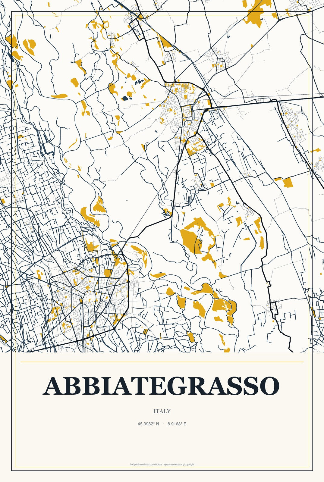 Abbiategrasso, Italy City Map Aluminum Sign in Citrine Modern style