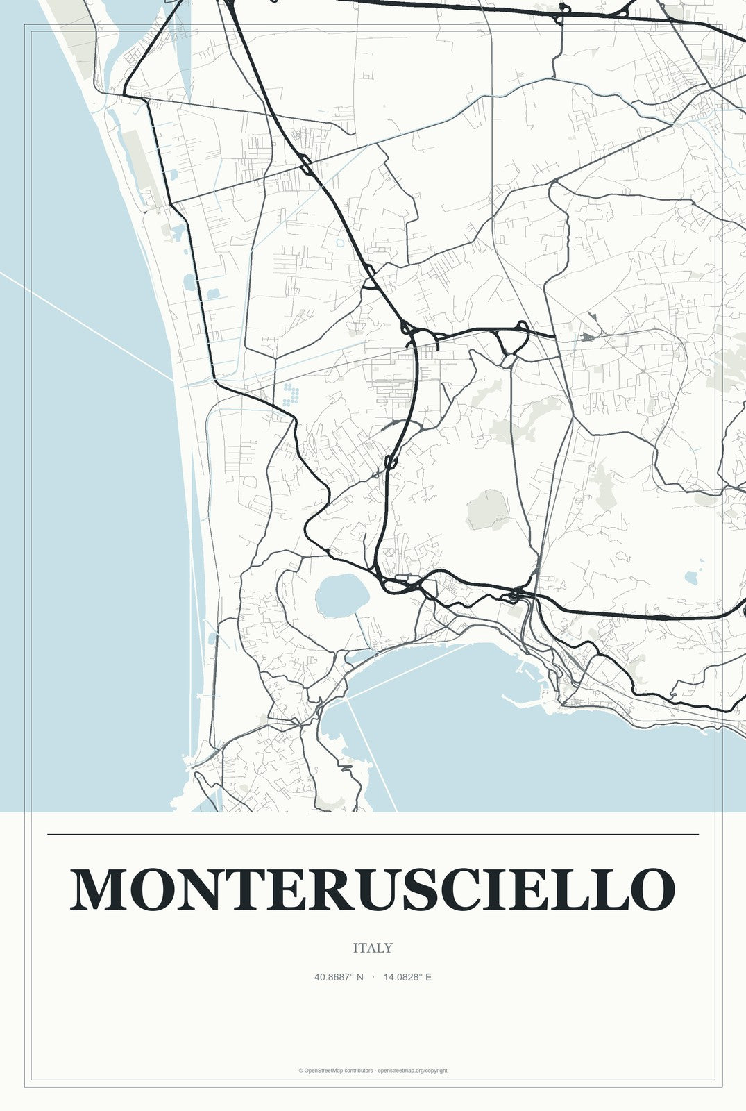 Monterusciello, Italy City Map Aluminum Sign in Gallery Air style