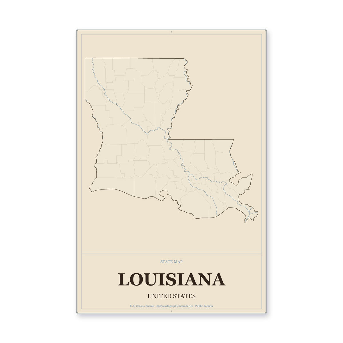 Louisiana state map aluminum sign in Heritage Nautical style