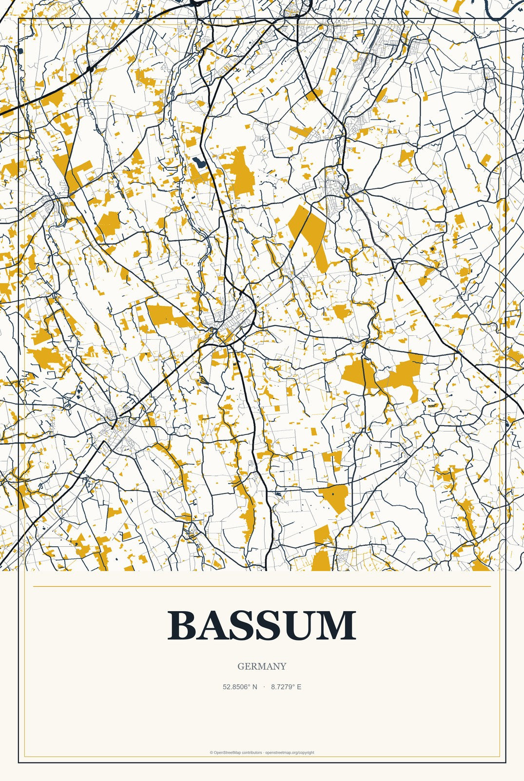 Bassum, Germany City Map Aluminum Sign in Citrine Modern style