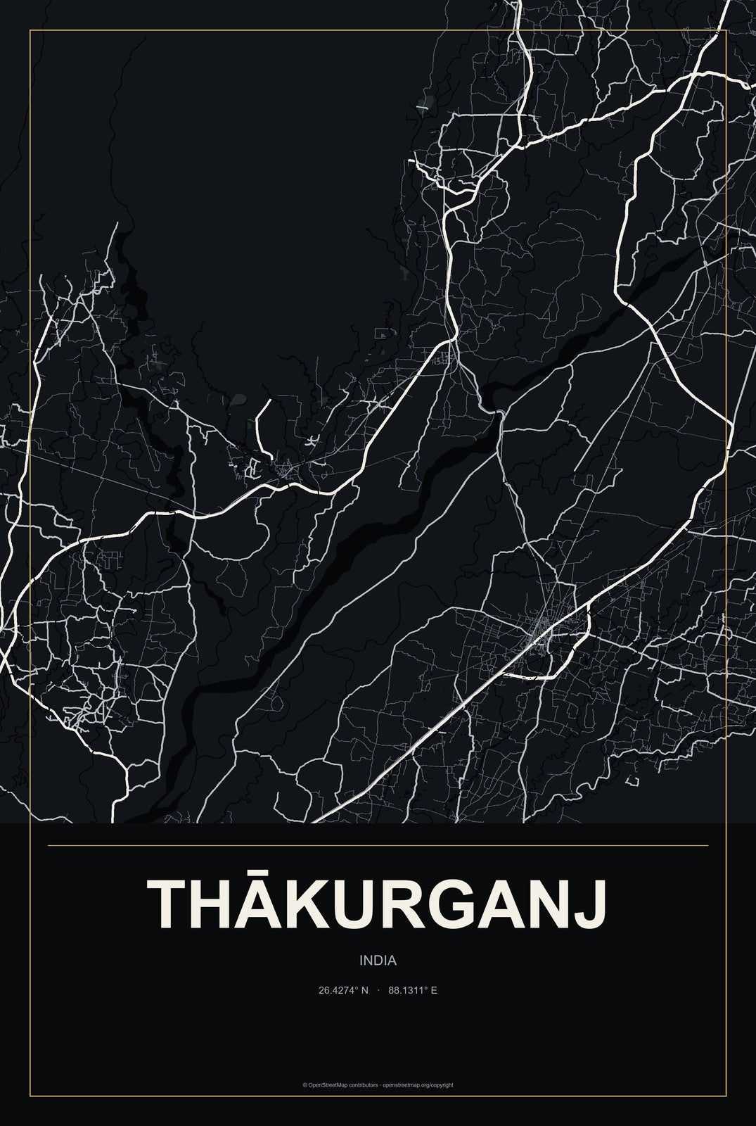 Thākurganj, India City Map Aluminum Sign in Metropolitan Noir style
