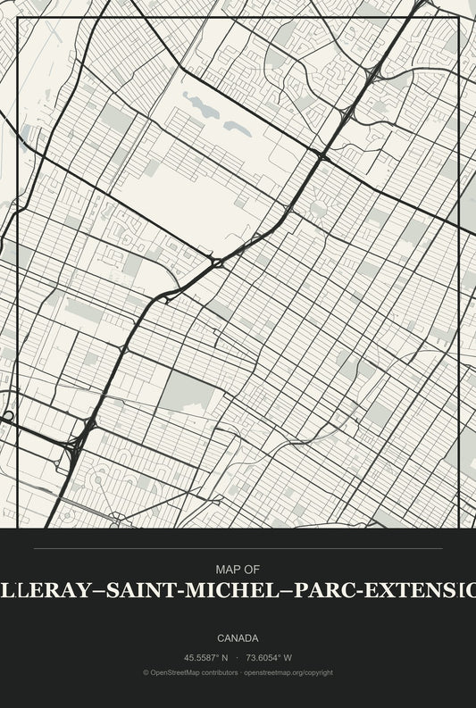 Villeray–Saint-Michel–Parc-Extension, Canada City Map Aluminum Sign in Museum Plaque style