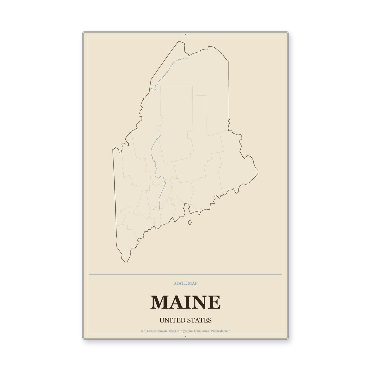 Maine state map aluminum sign in Heritage Nautical style