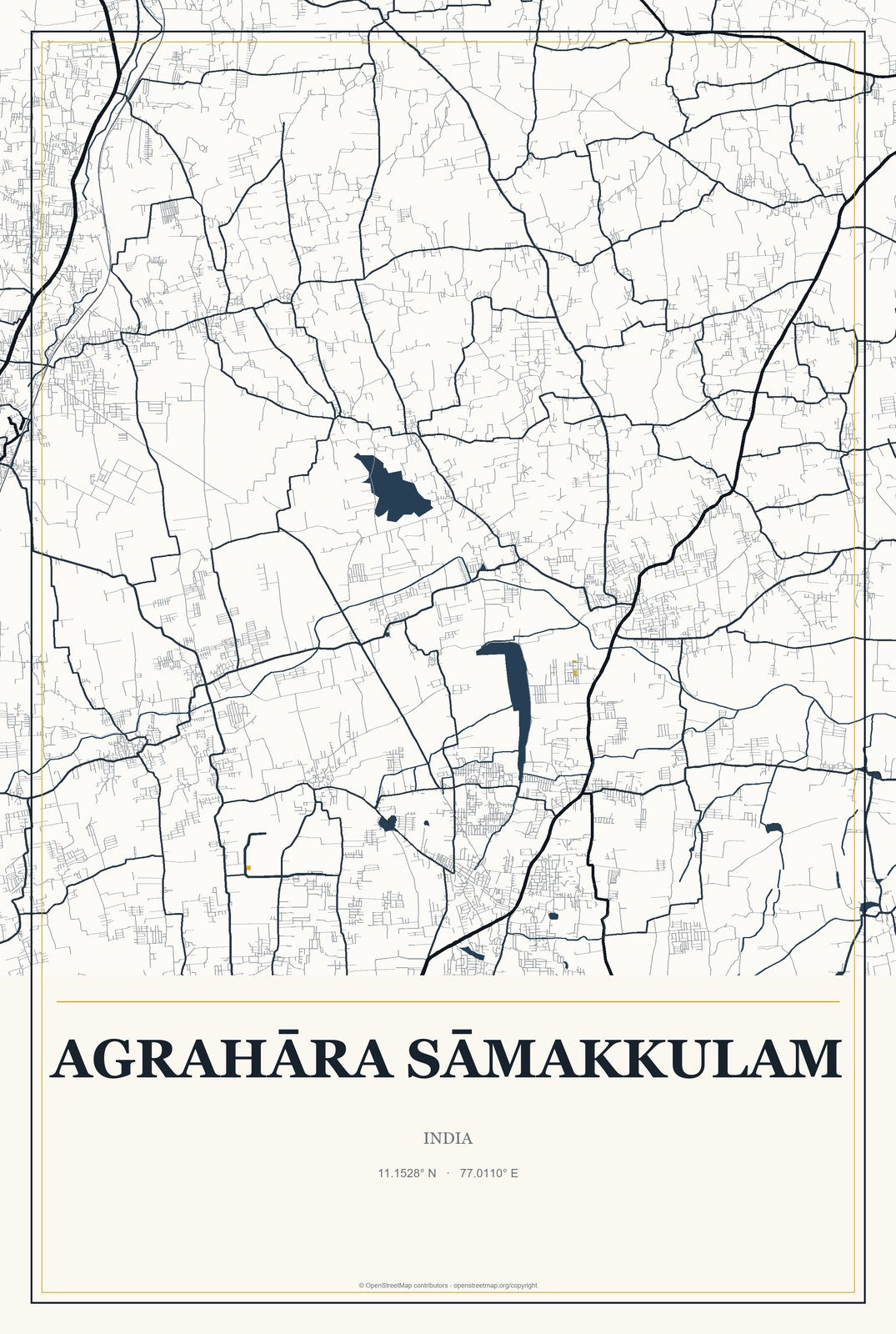 Agrahāra Sāmakkulam, India City Map Aluminum Sign in Citrine Modern style
