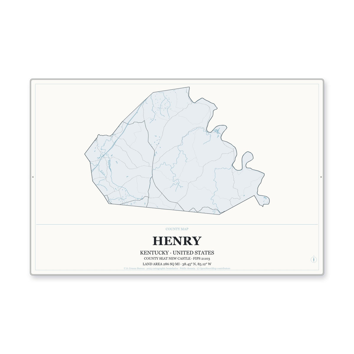 Henry County, Kentucky Map Aluminum Sign in Gallery Air style