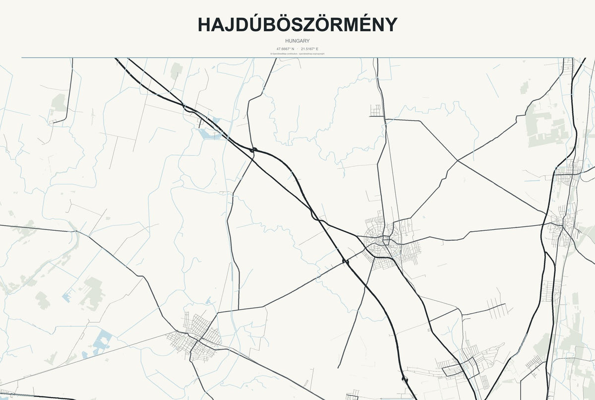 Hajdúböszörmény, Hungary City Map Aluminum Sign in Headline Atlas style