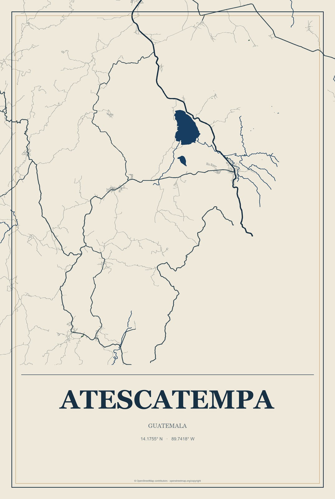 Atescatempa, Guatemala City Map Aluminum Sign in Coastal Cutout style
