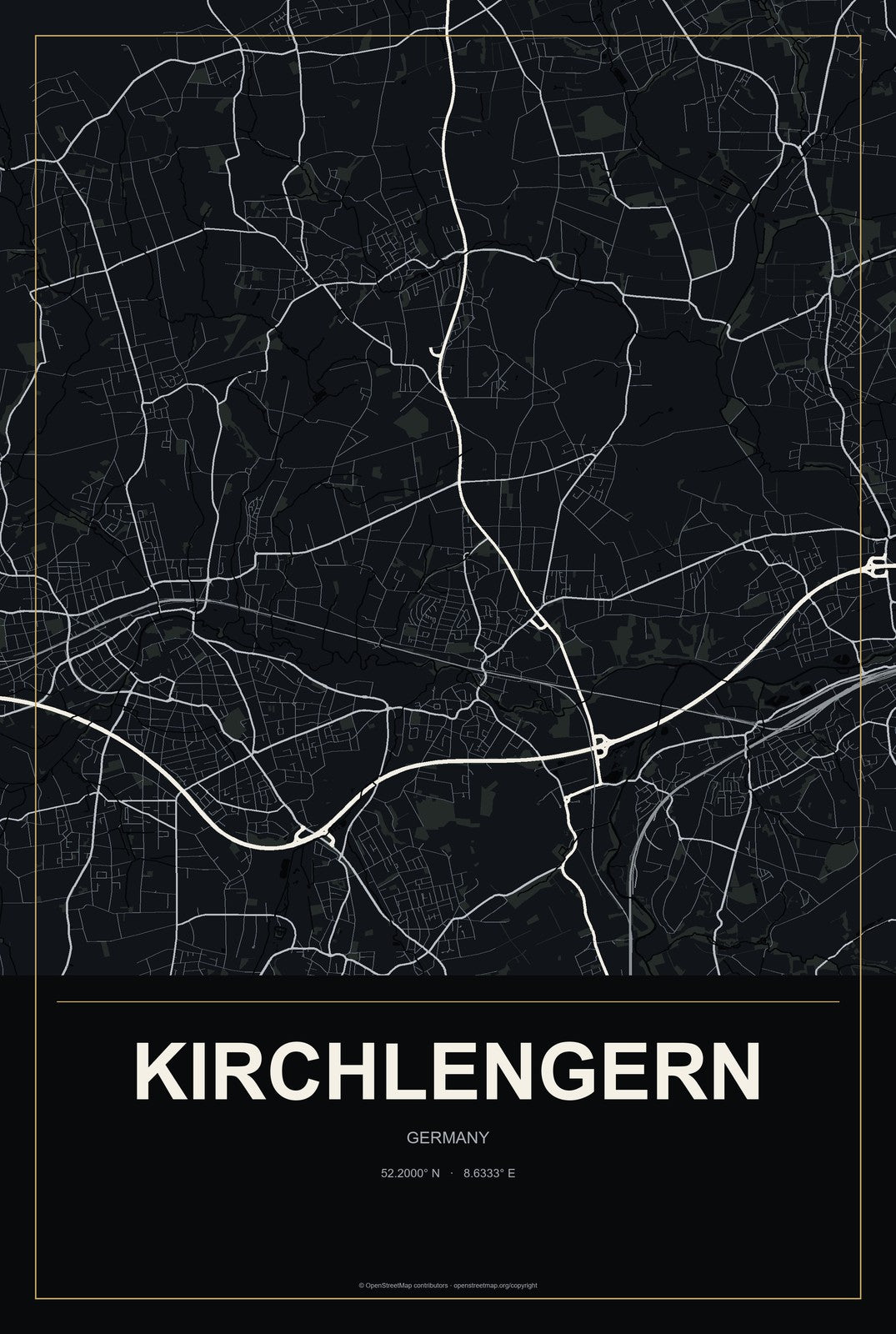 Kirchlengern, Germany City Map Aluminum Sign in Metropolitan Noir style