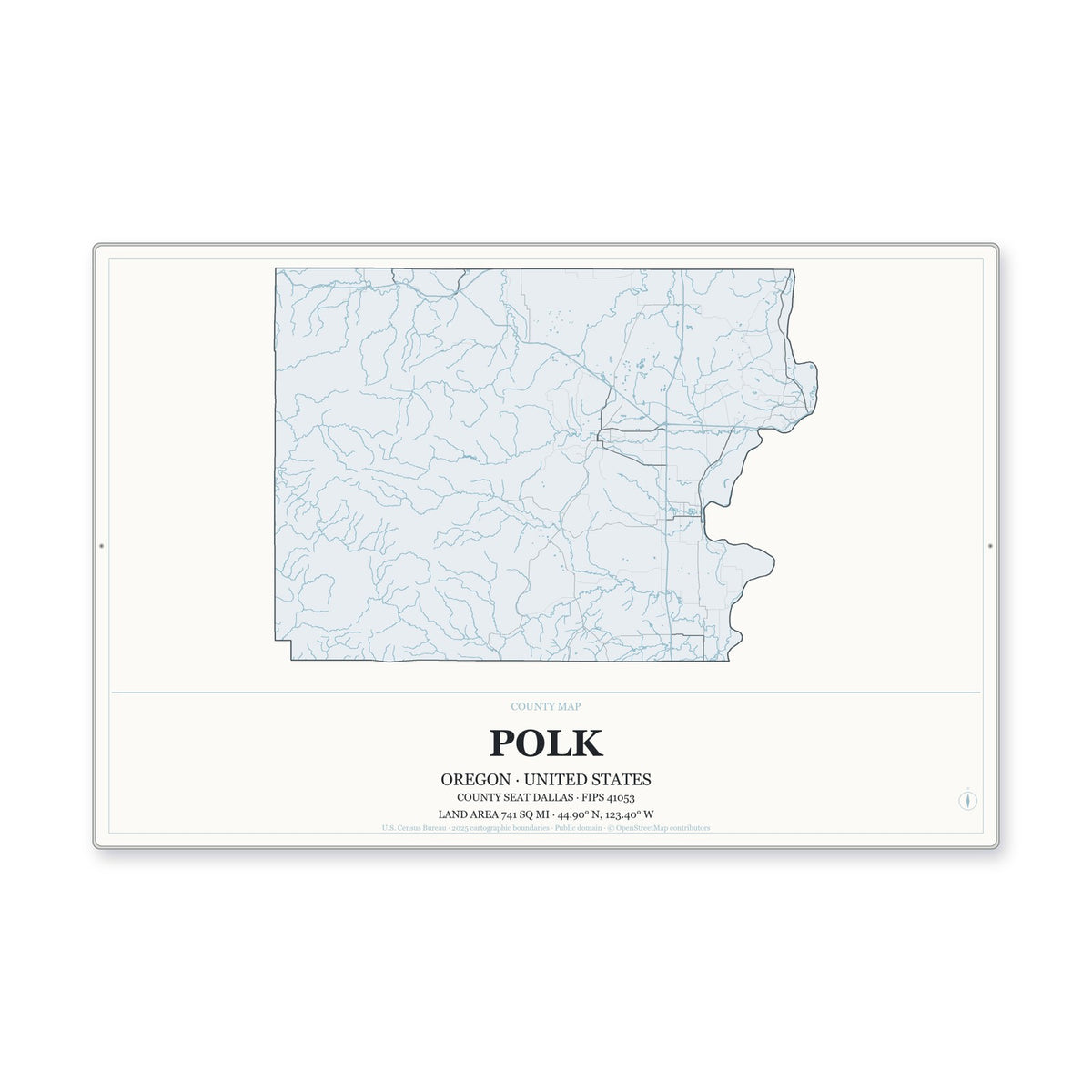 Polk County, Oregon Map Aluminum Sign in Gallery Air style