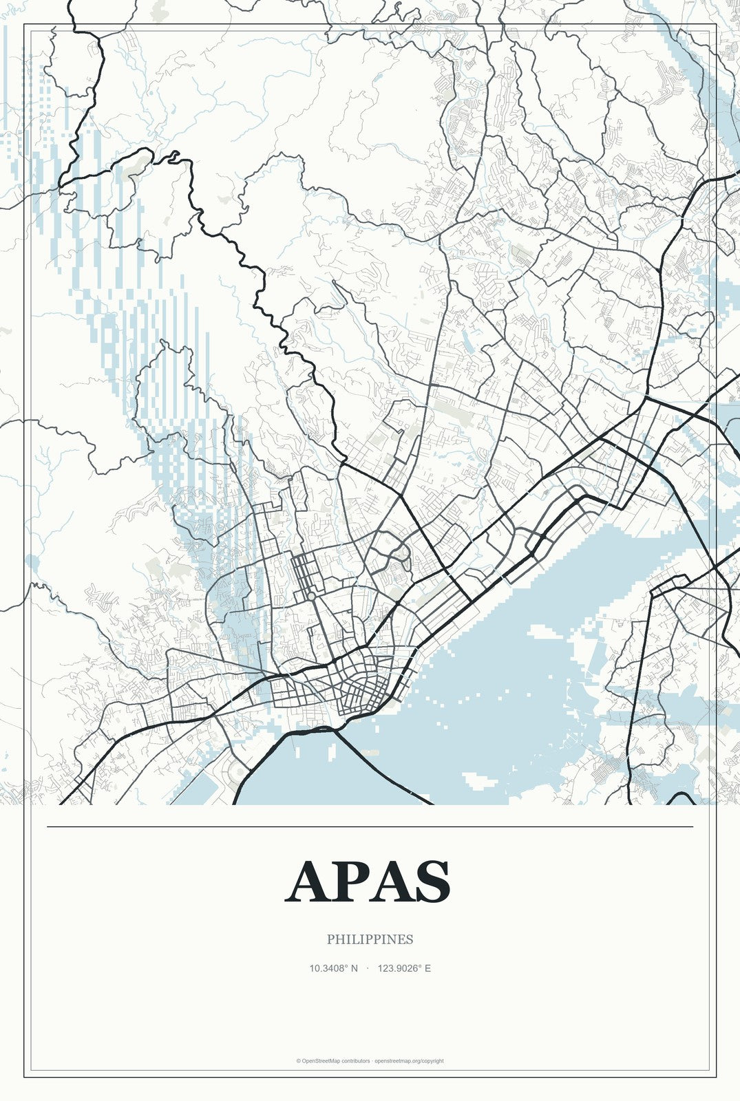 Apas, Philippines City Map Aluminum Sign in Gallery Air style