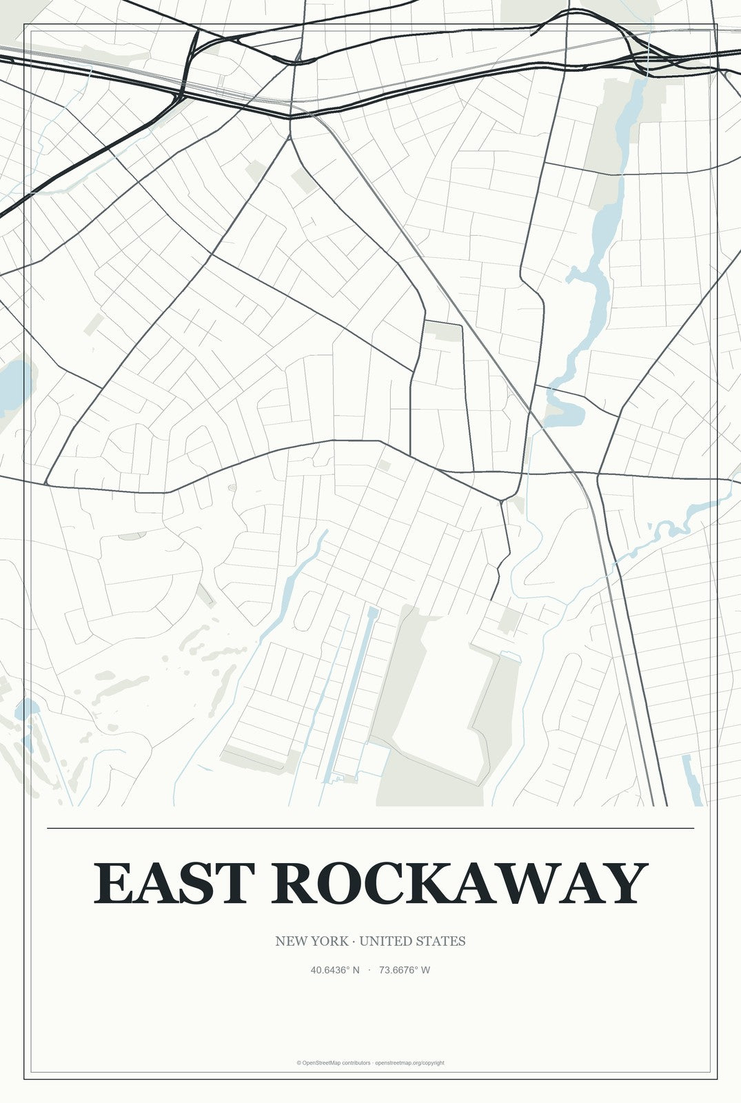 East Rockaway, New York City Map Aluminum Sign in Gallery Air style