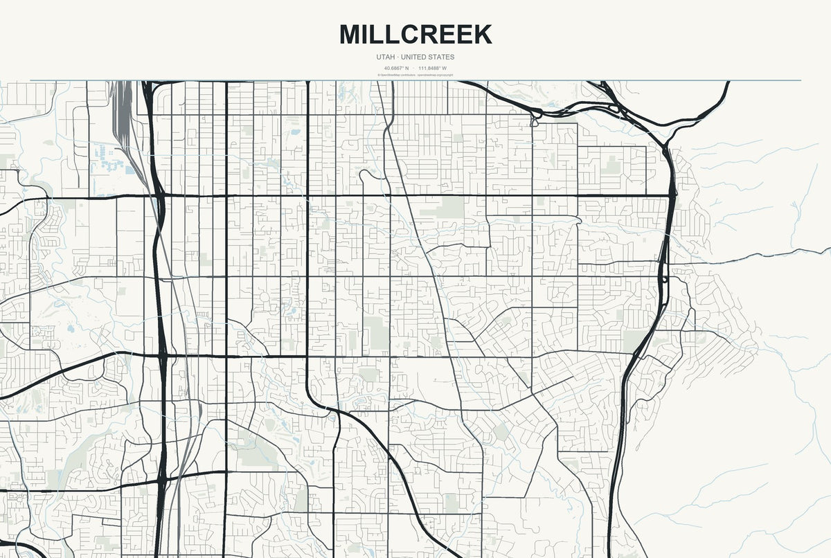 Millcreek, Utah City Map Aluminum Sign in Headline Atlas style