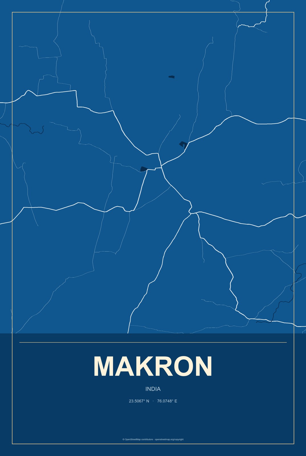 Makron, India City Map Aluminum Sign in Harbor Cobalt style